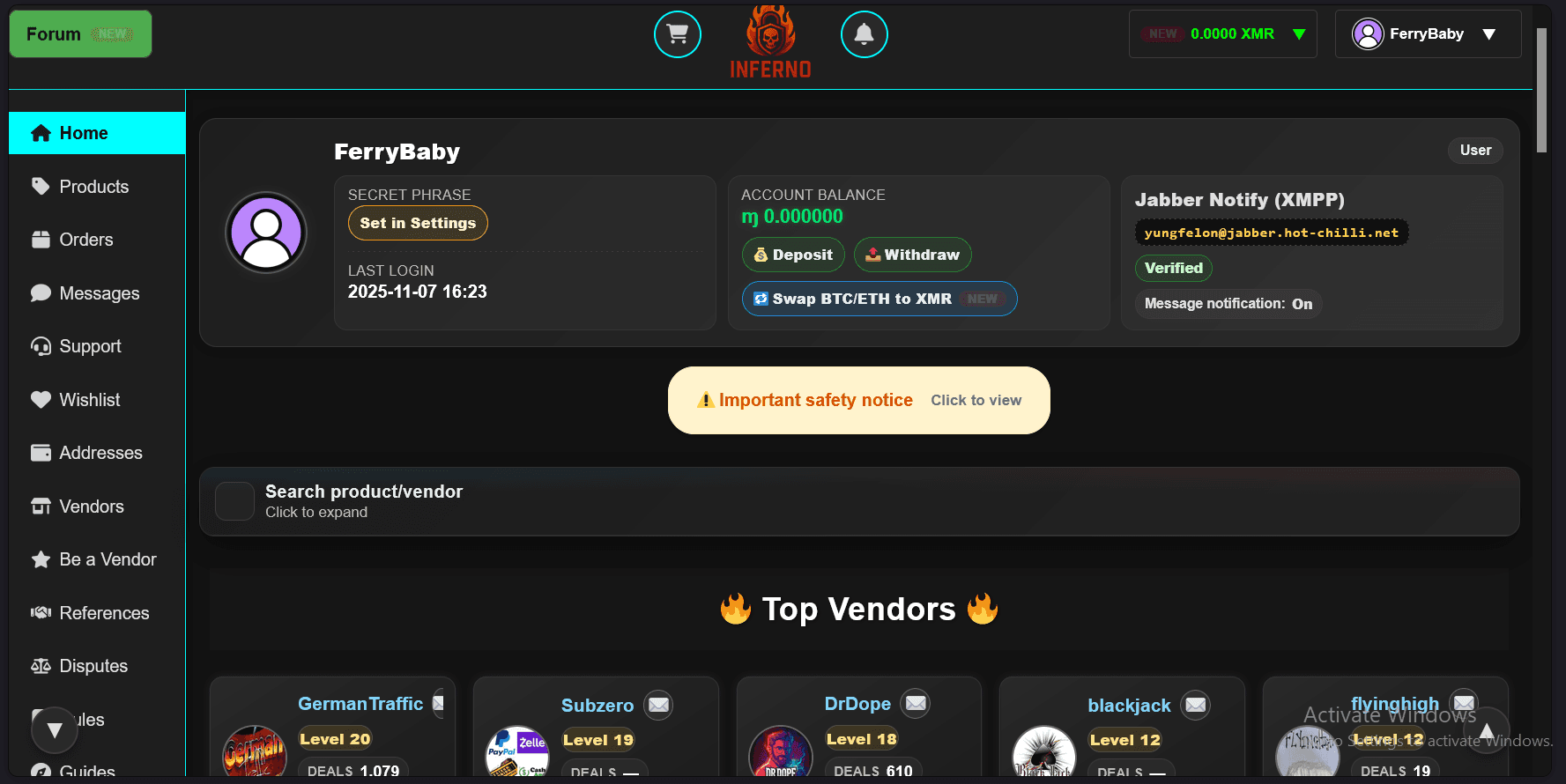 Inferno Market: Secure Darknet Marketplace