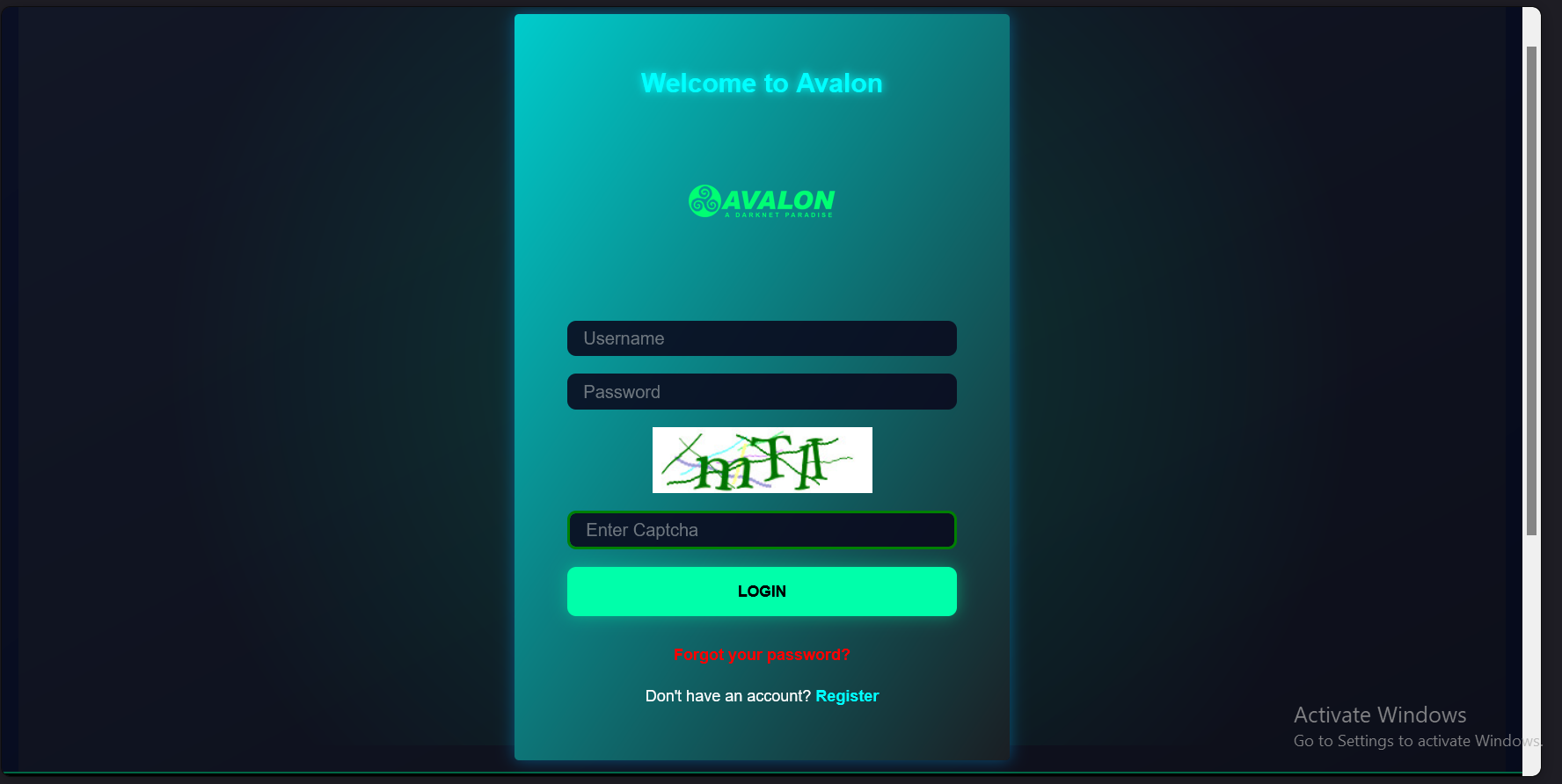 Avalon Login Interface